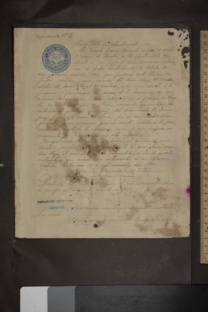 Víctor M. Domínguez y herederos de D. Camilo Domínguez contra Vicente Garrido Cañate por el proceso sobre la propiedad de la mina exceso oriental de Perico